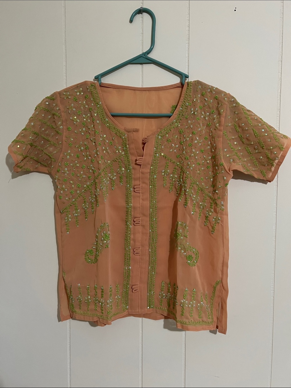 NWOT Women's Peach Embellished Short-Sleeve Top Size S